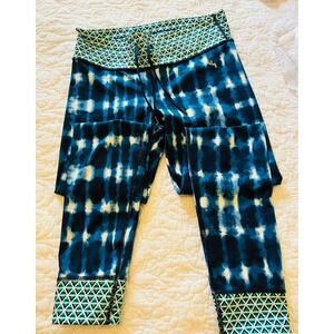 JoyLab womens small‎ athletic lefgings in blue and green print